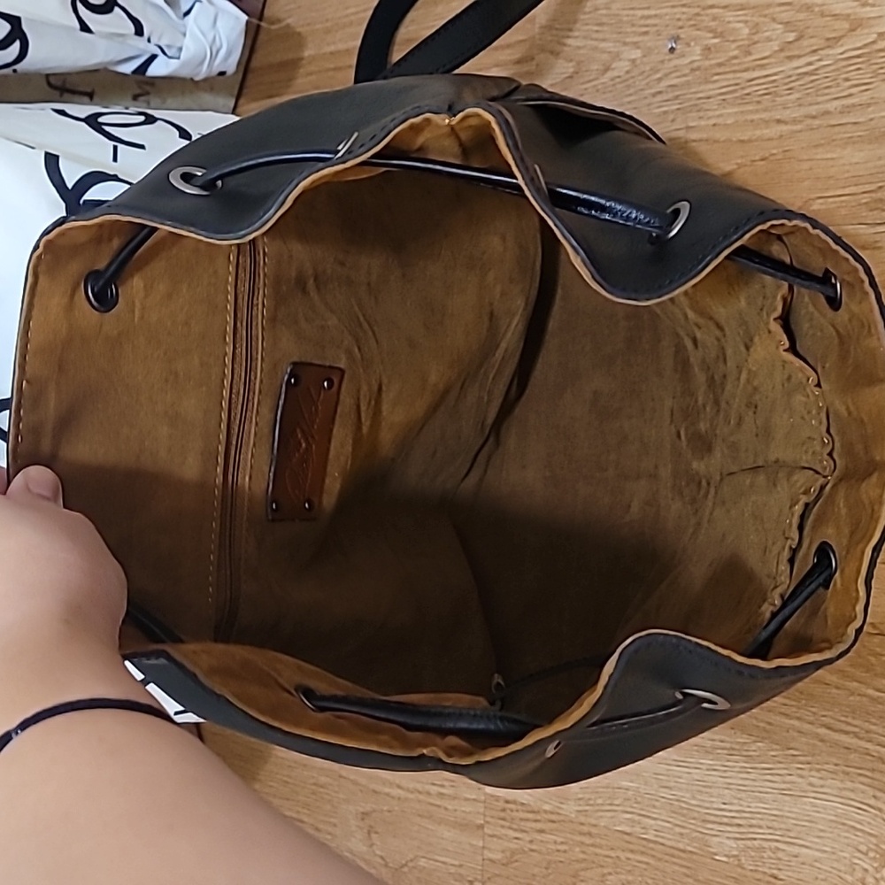 Patricia Nash Black Leather Drawstring Backpack with Front Buckle - Picture 7 of 8